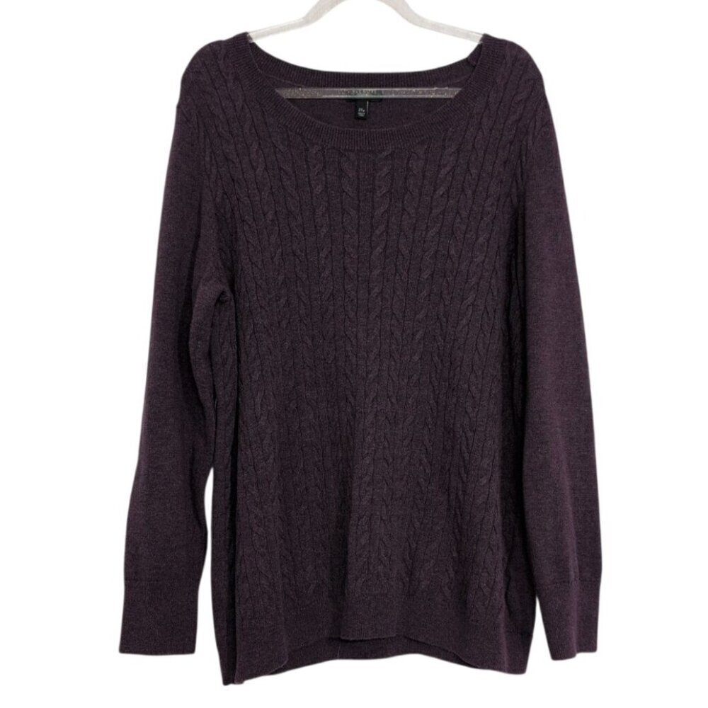 Talbots Cable Knit Sweater Womens Petite Size 2X Purple Cotton Wool Pullover